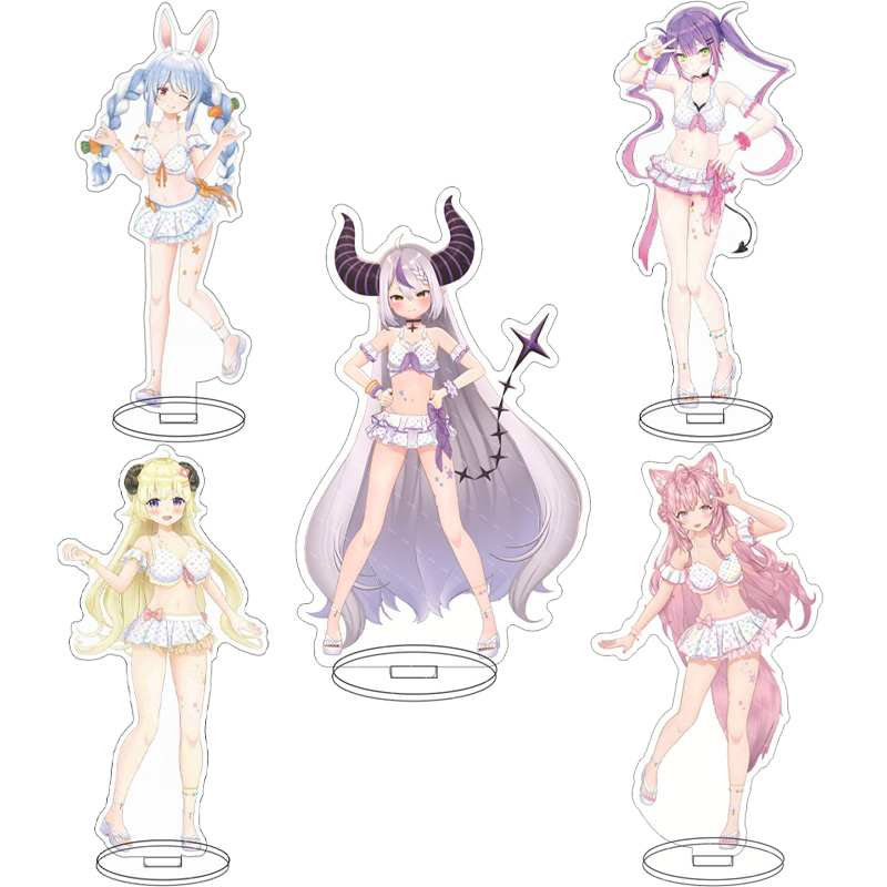 Anime Merchandise Collection - 16cmのアニメ「ホロライブ」シリーズの、白神ふぶき、ネコマタ・オカユ、上田ペコラ、戸窓トワの水着姿のアクリルスタンドフィギュア。コスプレグッズや装飾品、ギフトとしても最適。