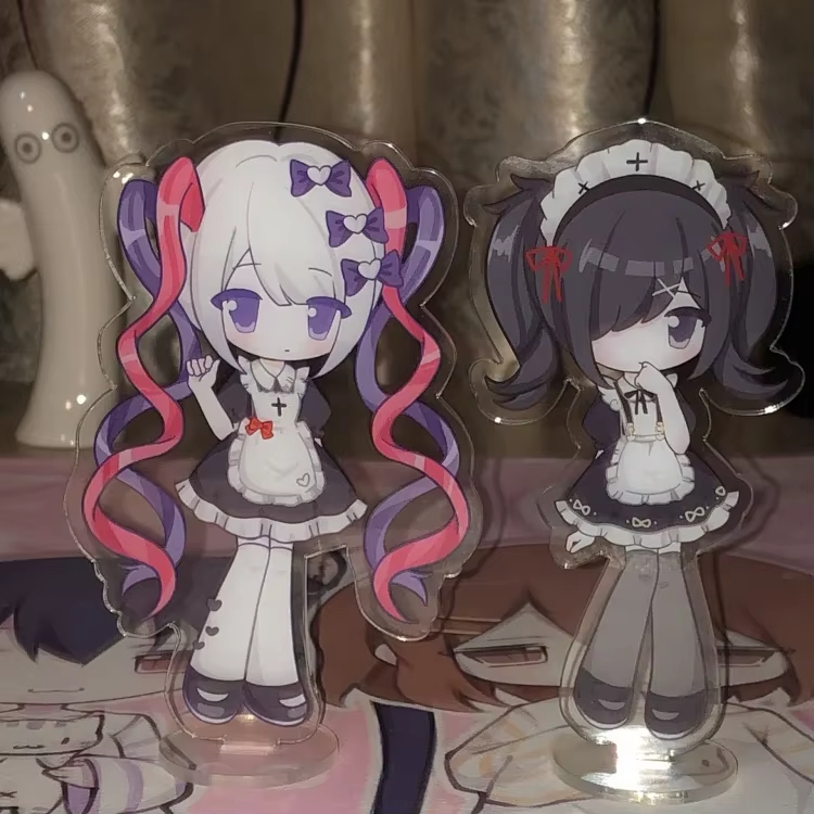 Anime Merchandise Collection - 「NEEDY GIRL OVERDOSE」のアクリル製スタンドフィギュア2点セット。アニメキャラクターのデスク用ディスプレイスタンド。コレクションとしても、またファンへのプレゼントとしても最適。