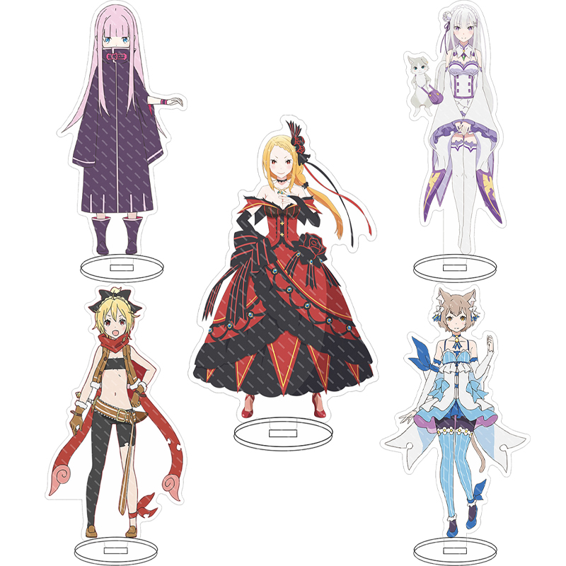 Anime Merchandise Collection - 16cm アニメ『Re:ゼロから始める異世界生活』エミリア、ベアトリス、ナツキ、スバル、パックのアクリルスタンドフィギュア。コスプレグッズ、装飾品、ギフトとして。