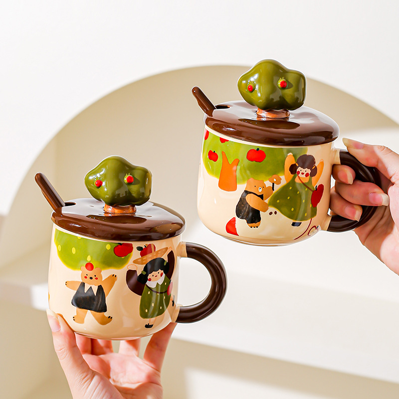 かわいい漫画アニメ商品リンゴの木の女の子セラミックカバーマグ - Anime Merchandise Mugs のレビューと価格