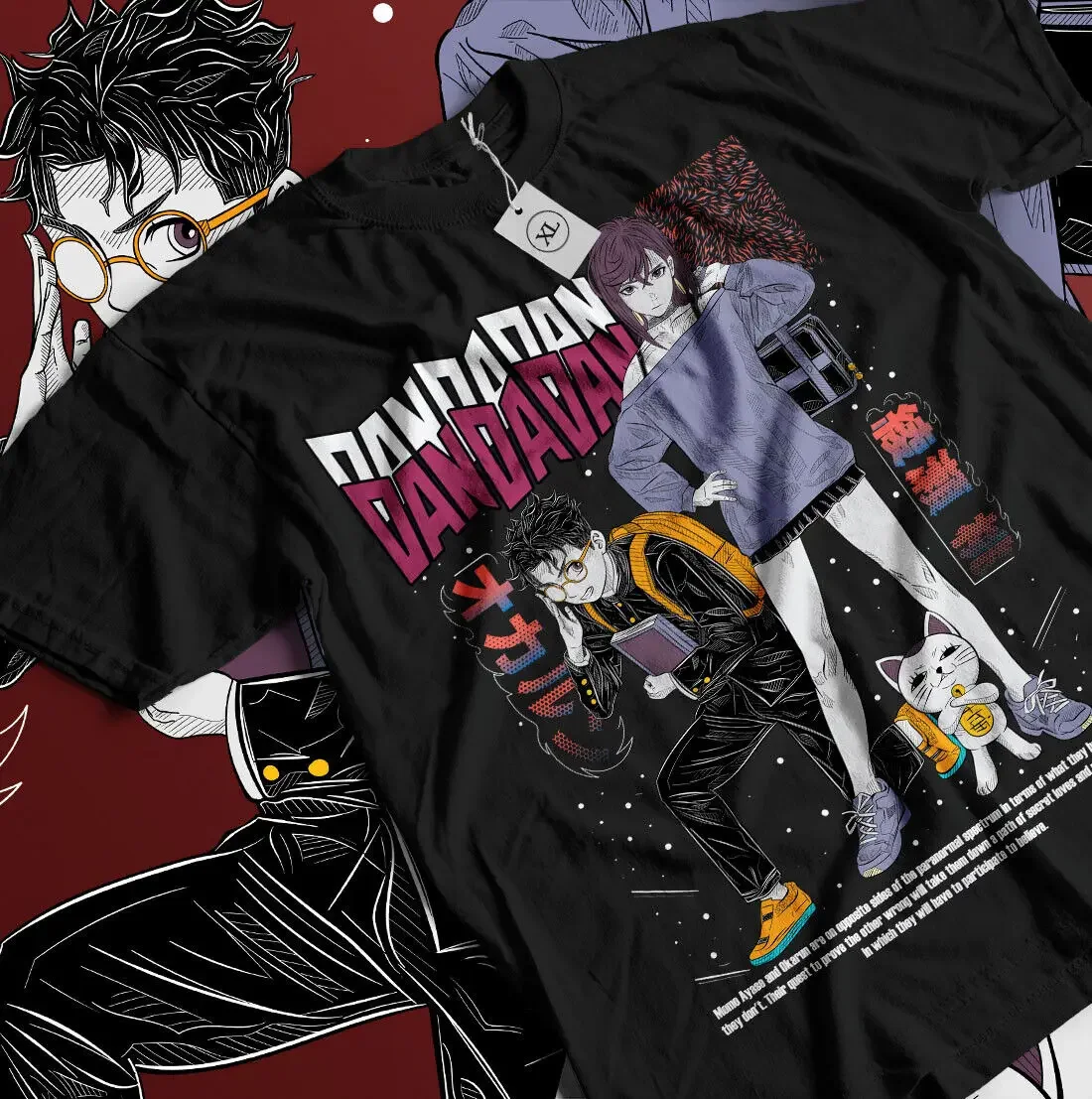 人気のダンダダン招き猫マルチパネル漫画Tシャツ、黒のルーズフ - Popular Anime Merchandise のレビューと価格
