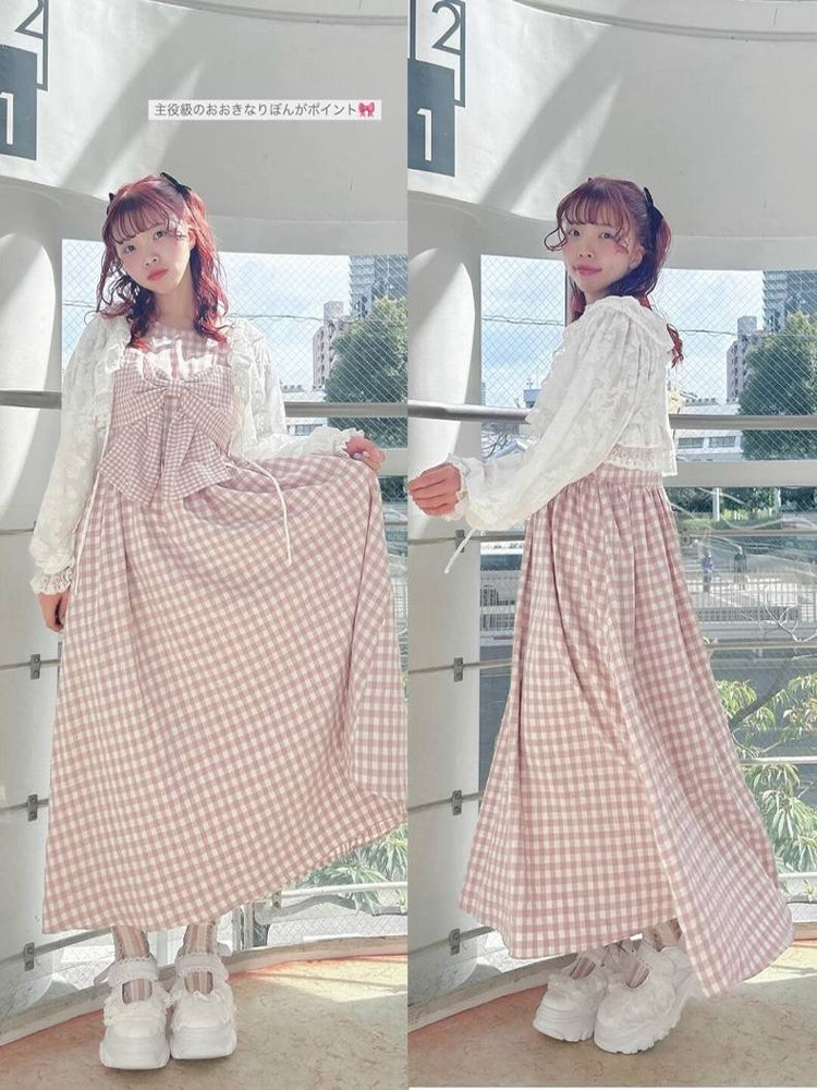 甘い蝶結びチェック柄ワンピース新入荷和風人気ドレス大人サイズ - Popular Anime Merchandise のレビューと価格