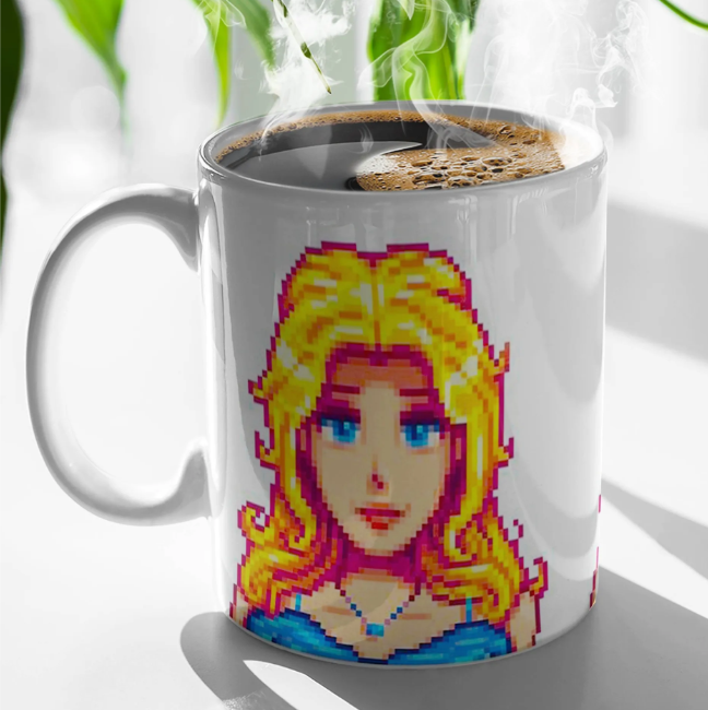 スターデューバレーの村人ピクセルポートレート白いセラミックコ - Anime Merchandise Mugs のレビューと価格